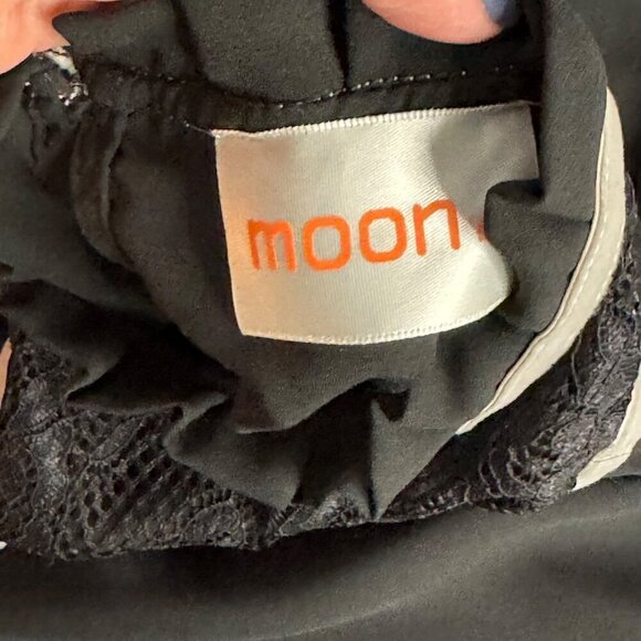 Moon Black Gray Sleeveless Blouse Lace Insert Semi Sheer Women's Size Small EUC - Picture 4 of 8